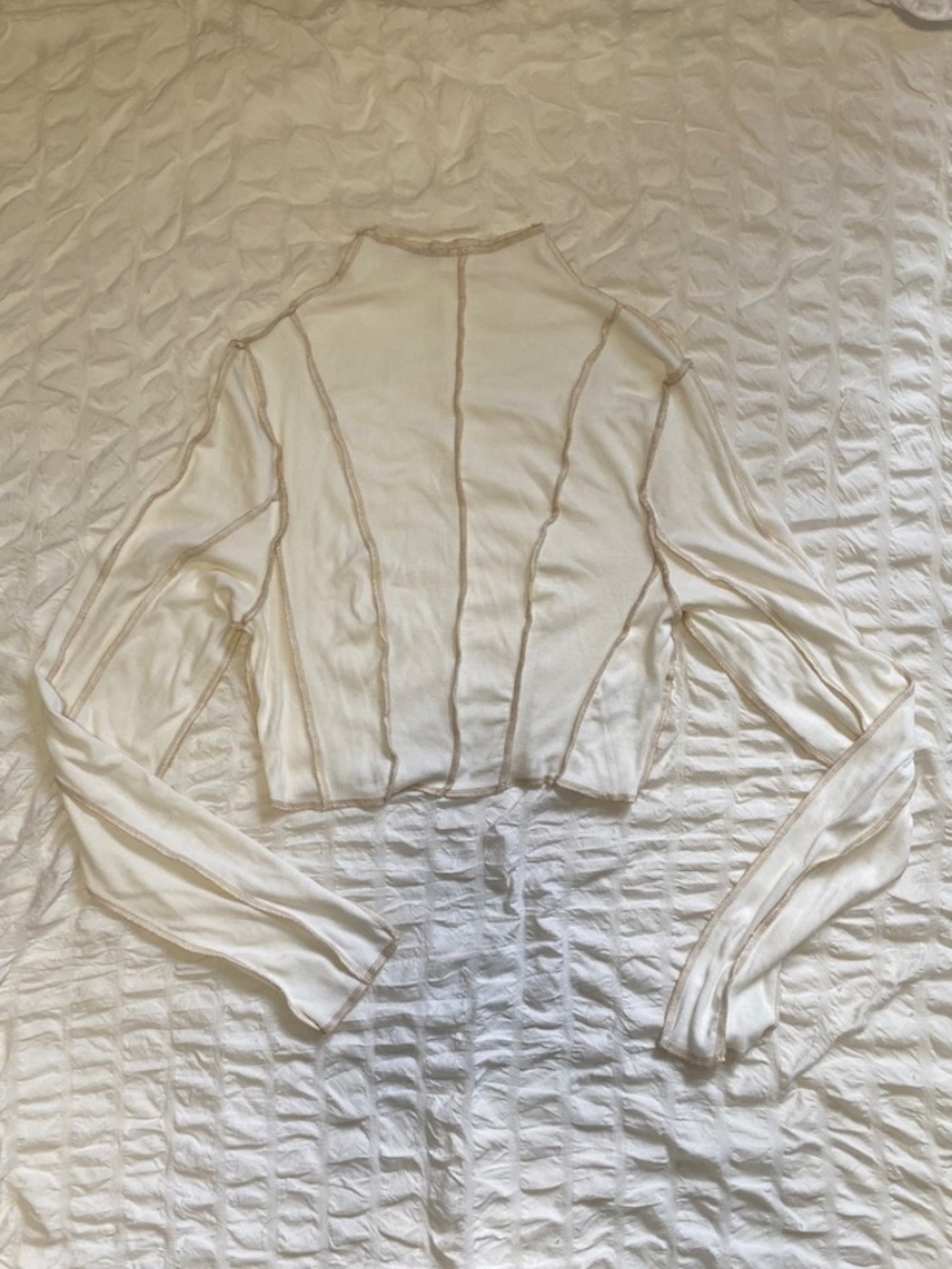 12th Tribe Long Sleeve White Mock Neck with Exposed Seaming - Size Medium